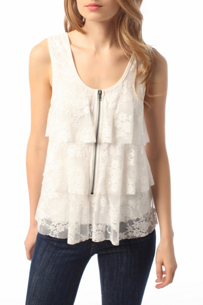 Silence & Noise Lace Tiered Zipper Tank