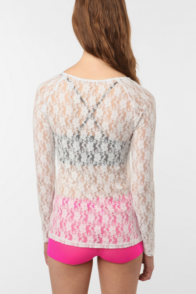 UrbanOutfitters.com > Pins And Needles Long Sleeve Lace TopUrbanOutfitters.com > Official Site of Urban Outfitters > Shop Women's, Men's and Apartment :  loose sheer white polyester