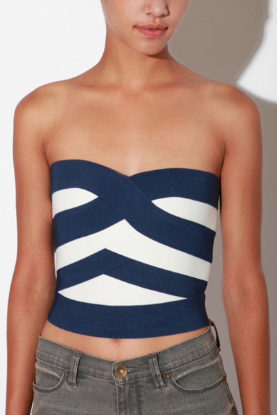 UrbanOutfitters.com > Pleasure Doing Business Sweetheart Zip-Back Corset :  blue white spandex nautical
