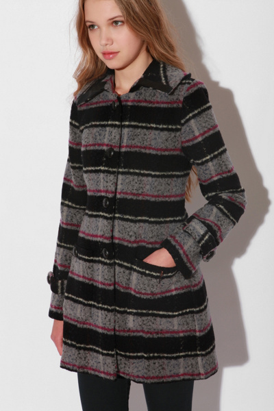 Jenny Coat :  button front striped patch pockets coat