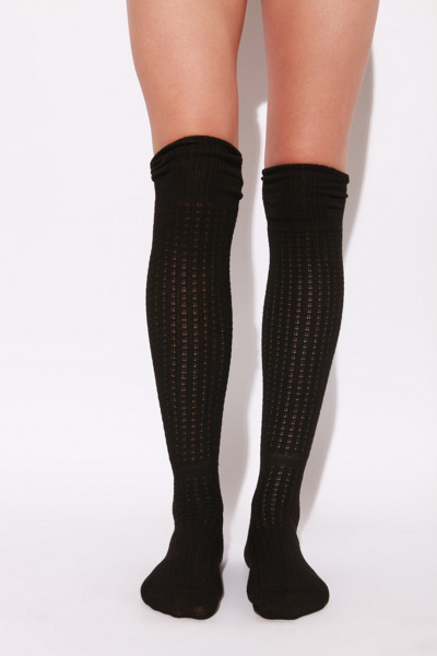 Open Stitch Over the Knee with Rib Knit Cuff Sock :  socks cuff socks stitching cotton
