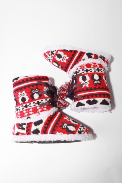 Red Owl Sweater Lace-Up Bootie Slipper