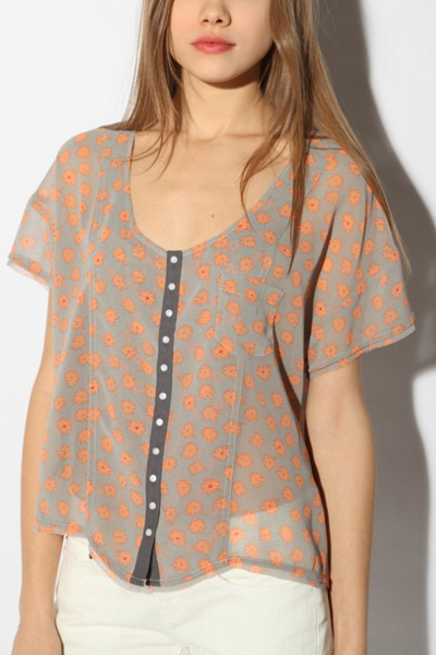 Kimchi Blue - Chiffon Raw-Edge Top : sheer blouse sheer chiffon top kimchi blue chiffon raw edge top chiffon blouse