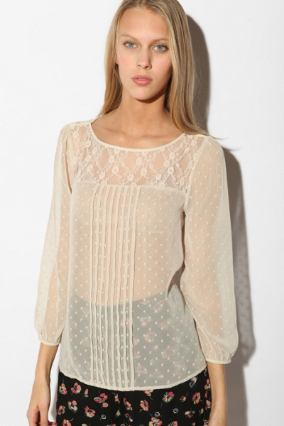 Kimchi Blue - Swiss Dot Lace Inset Blouse