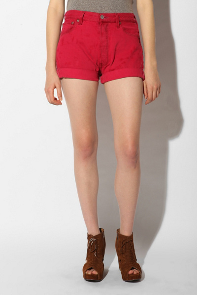 Urban Renewal - Cuffed Denim Shorts :  denim denim shorts cuffed shorts red shorts