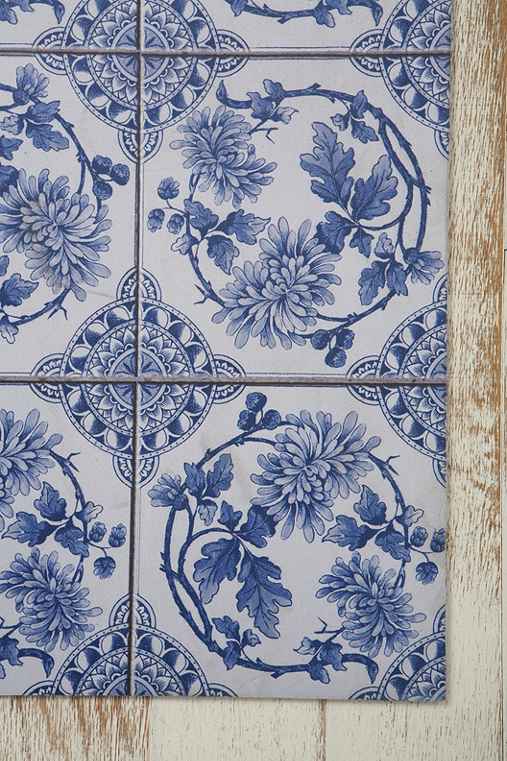 Trompe L'Oeil Floor Mat - Delft Wreath Blue