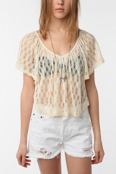 Staring at Stars - Crochet Flutter Sleeve Top from urbanoutfitters.com