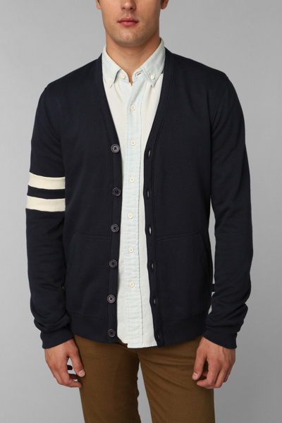 Hawkings McGill Fleece Varsity Cardigan - Navy - L...