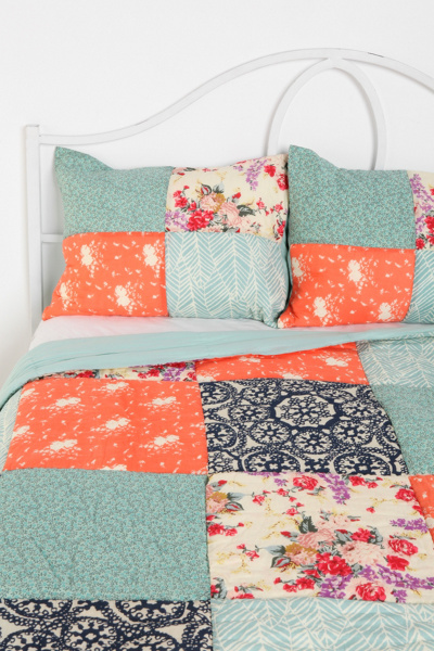 Thumbnail image for Leaves and Flowers Patchwork Sham