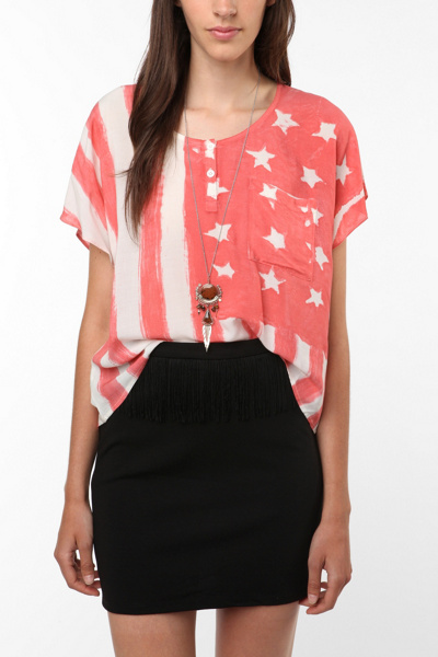 Sparkle & Fade Flag High/Low Henley Top 