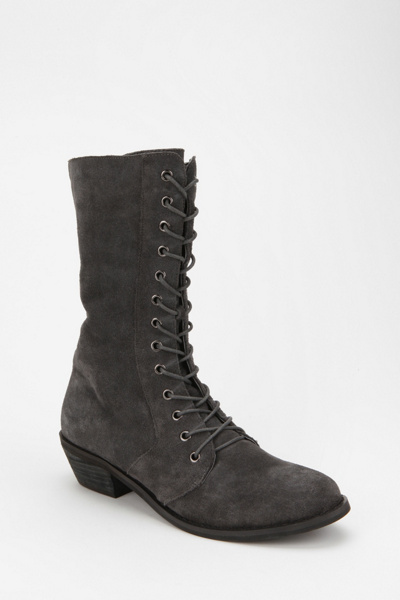 Kimchi Blue Suede Lace-Up Victorian Boot - Grey - Size 9