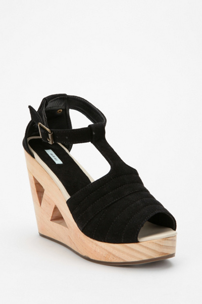 Kimchi Blue Suede T-Strap Cutout Wedge