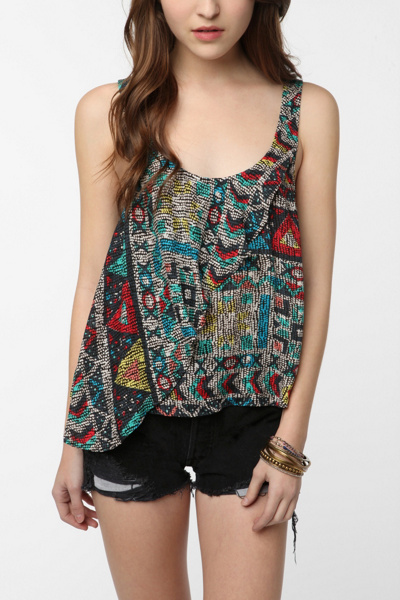 Silence & Noise Asymmetrical Tank Top - Black Multi - Large