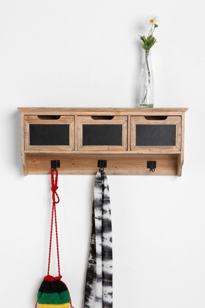 Reclaimed Wood Chalkboard Hanging Storage Shelf