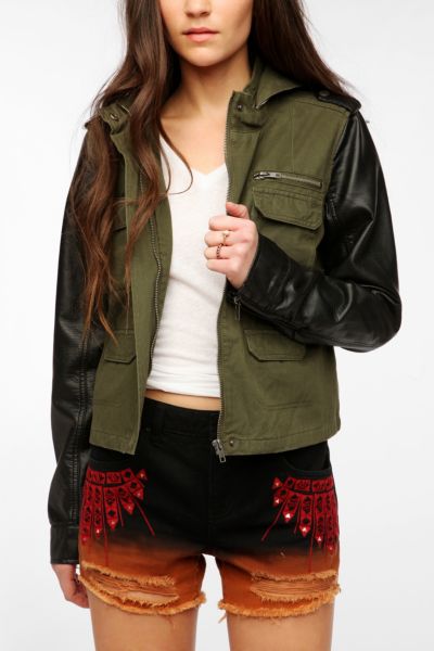 ... At Stars Vegan Leather Sleeve Surplus Jacket - Urban Outfitters