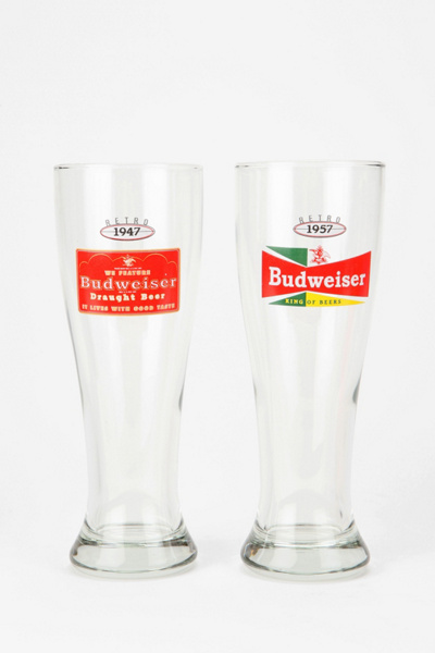 Old School Bud Beer Glasses -  Set of 2