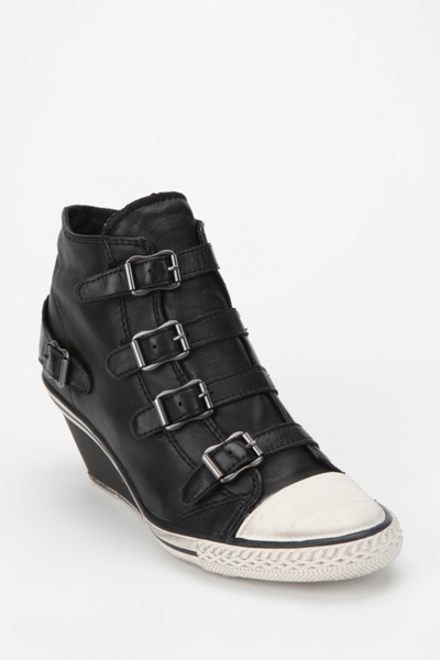 Ash Genial Leather High-Top Wedge-Sneaker: Black 9 Womens Sneakers