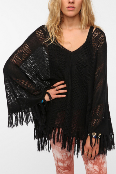 Jack By BB Dakota Tracey Fringe Poncho Sweater