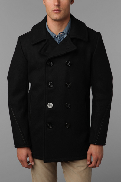 Schott Leather Trim Slim Pea Coat