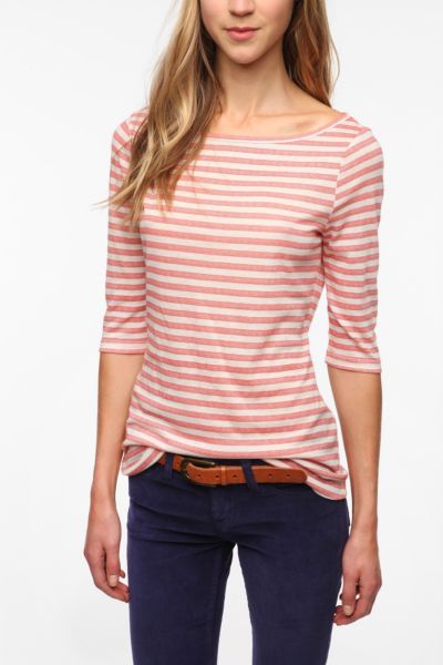 BDG 3/4 Sleeve Striped Boatneck Tee