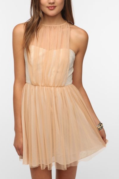 Pins and Needles Tulle Overlay Halter Dress