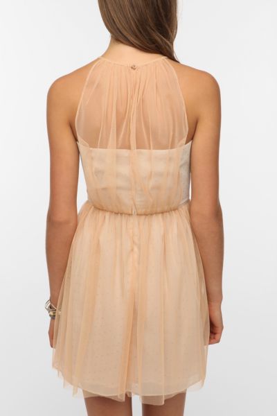 Pins and Needles Tulle Overlay Halter Dress
