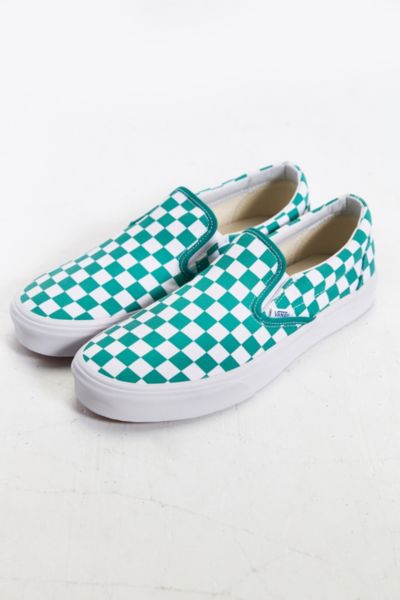 turquoise checkered vans womens