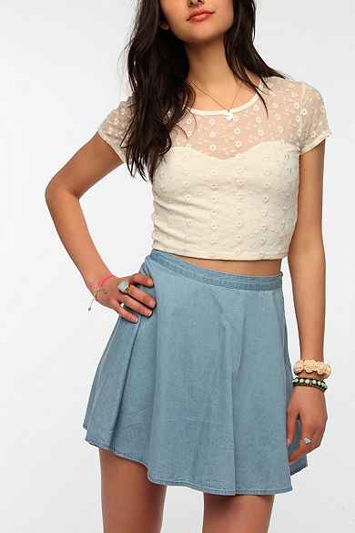 Pins And Needles Patterned Mesh Cropped Top