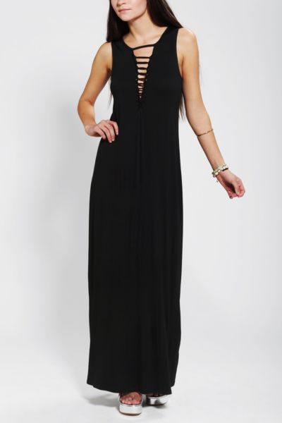 NEW Urban Outfitters Sparkle Fade Slashed Deep V Maxi Dress BLACK Size ...