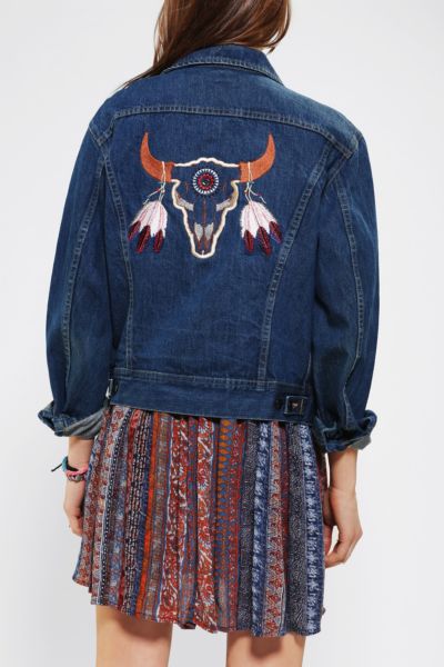 Urban Renewal Embroidered Skull-Back Denim Jacket - Urban Outfitters
