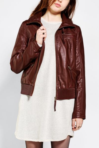 Silence + Noise Vegan Leather Hooded Bomber Jacket - Urban Outfitters