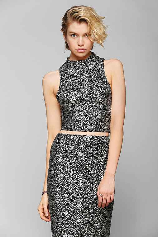 Lucca Couture Foil Mock Neck Cropped Top