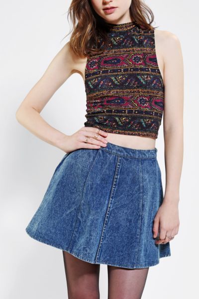Truly Madly Deeply Printed Mock-Neck Cropped Top