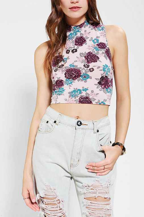 Truly Madly Deeply Printed Mock-Neck Cropped Top