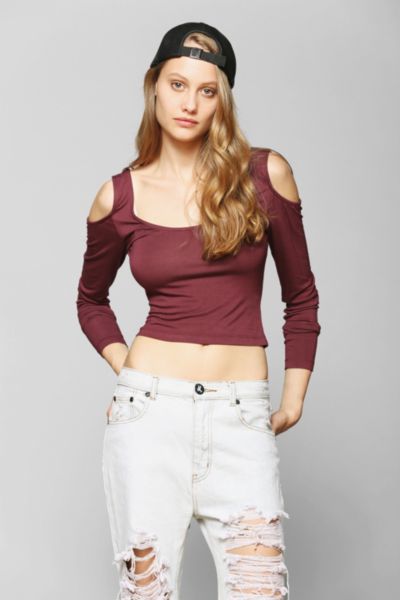 Sparkle & Fade Cold Shoulder Cropped Top