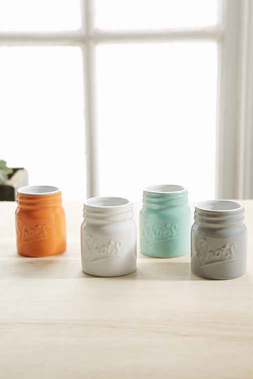 Ceramic Mason Jar Shot Glass- Set Of 4