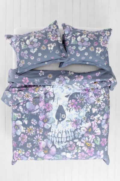 Plum Bow Skull Flower Duvet Cover Urban Outfitters On The Hunt