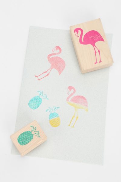 Yellow Owl Workshop Flamingo Pineapple Stamp- Set of 2