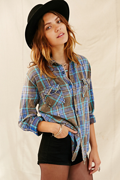 Urban Renewal Washed Out Flannel Shirt - Urban Outfitters