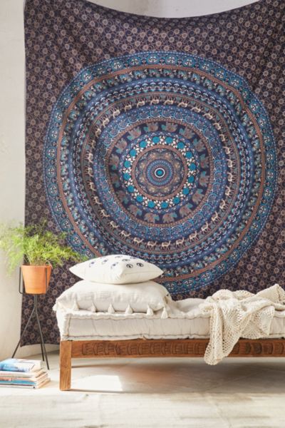 Magical Thinking Turquoise Elephant Medallion Tapestry