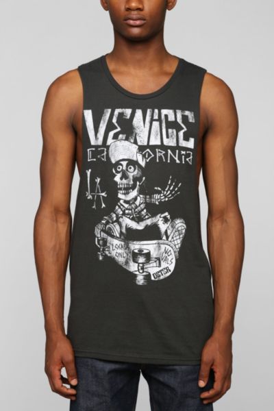 Deter Venice Skeleton Skateboarder Muscle Tee