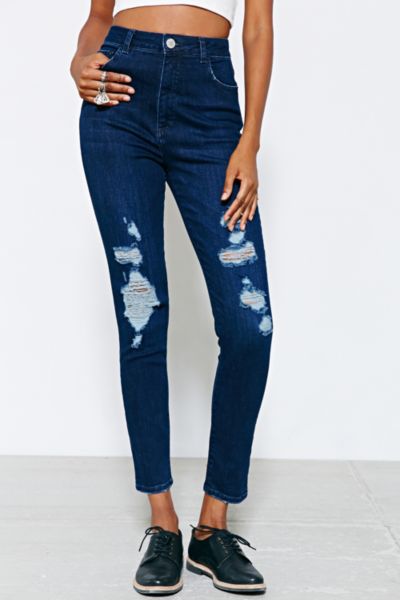 Light Before Dark Super High-Rise Skinny-Fit Ripped Jean - Blue