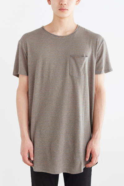 Feathers Linen Stripe Long Scoop Neck Tee