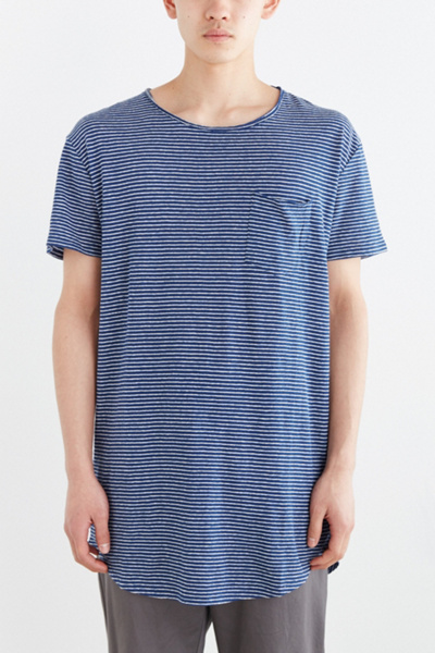 Feathers Linen Stripe Long Scoop Neck Tee