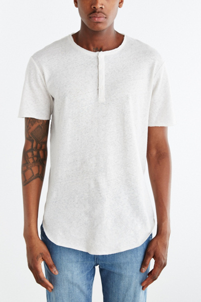 Feathers Short-Sleeve Linen Henley Tee