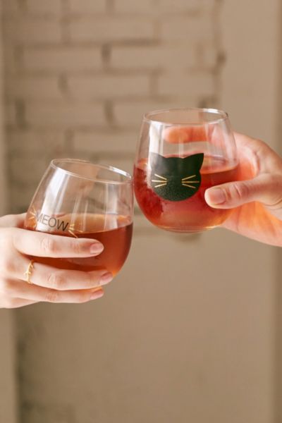 Meow Stemless Wine Glass Set