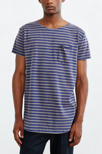 Feathers Striped Long Scoop Neck Tee