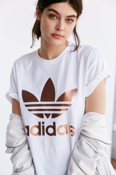 adidas Originals Rose Gold Double Logo Tee,WHITE,XS