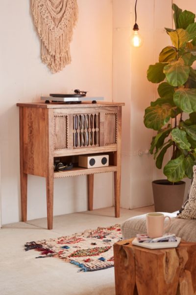 wood media storage console