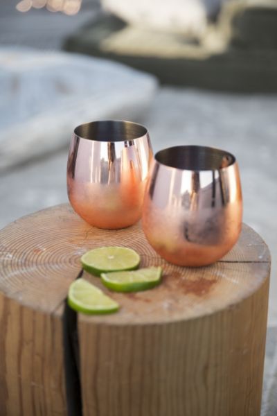 copper stemless glasses set
